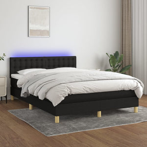 vidaXL Letto a Molle con Materasso e LED Nero 140x190 cm in Tessuto