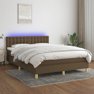 Letto a Molle Materasso e LED MarroneScuro 140x190cm in Tessutocod mxl 122797