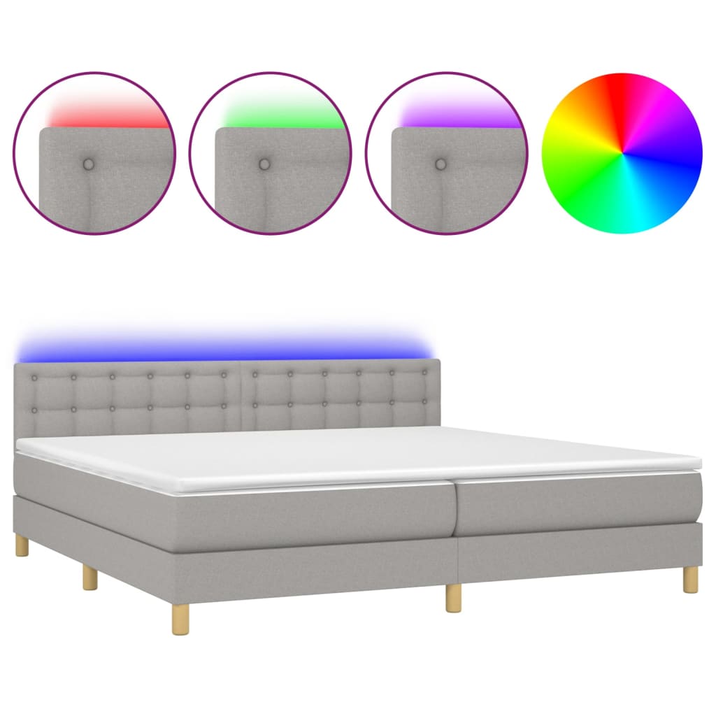 Letto a Molle Materasso e LED Grigio Chiaro 200x200 cm Tessuto 3134061