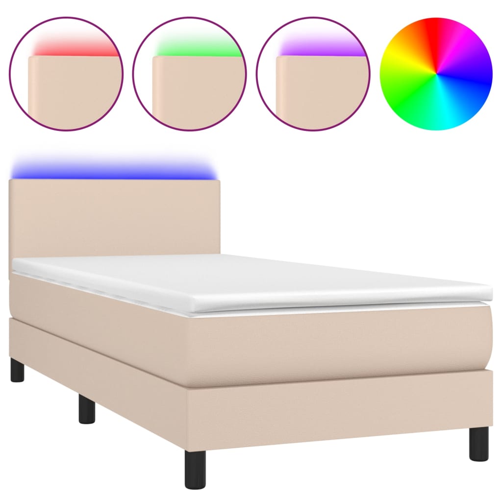 Giroletto Molle Materasso e LED Cappuccino 80x200 cm Similpelle 3134074