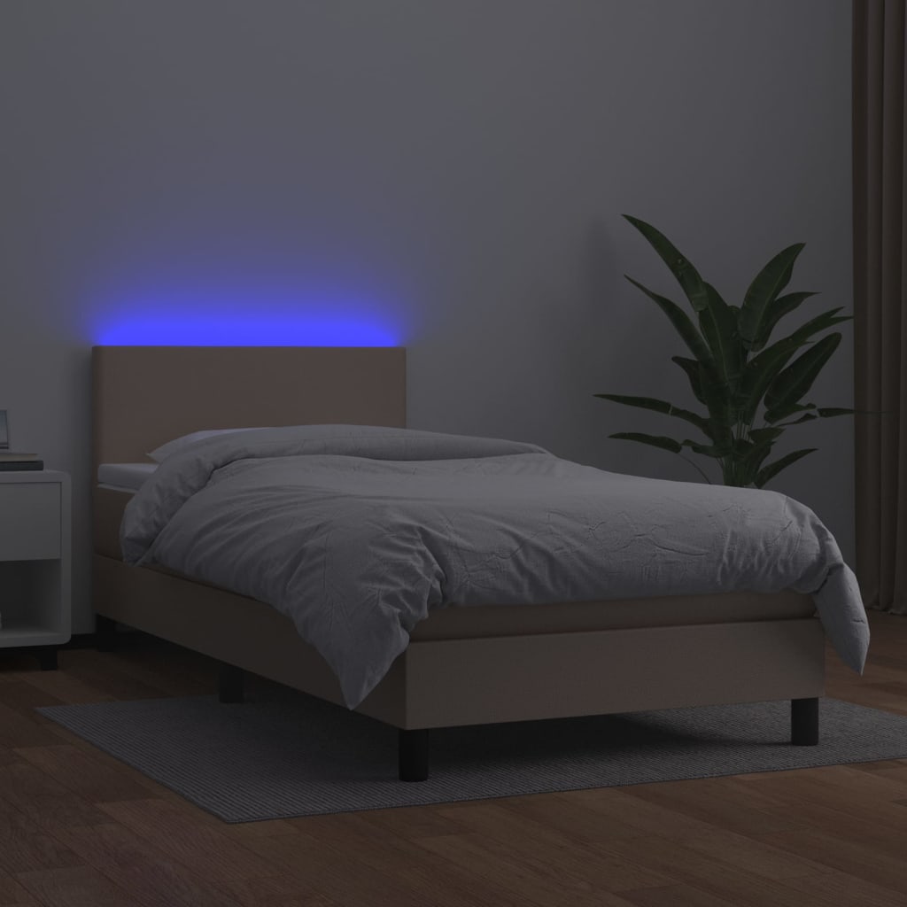 Giroletto Molle Materasso e LED Cappuccino 80x200 cm Similpelle