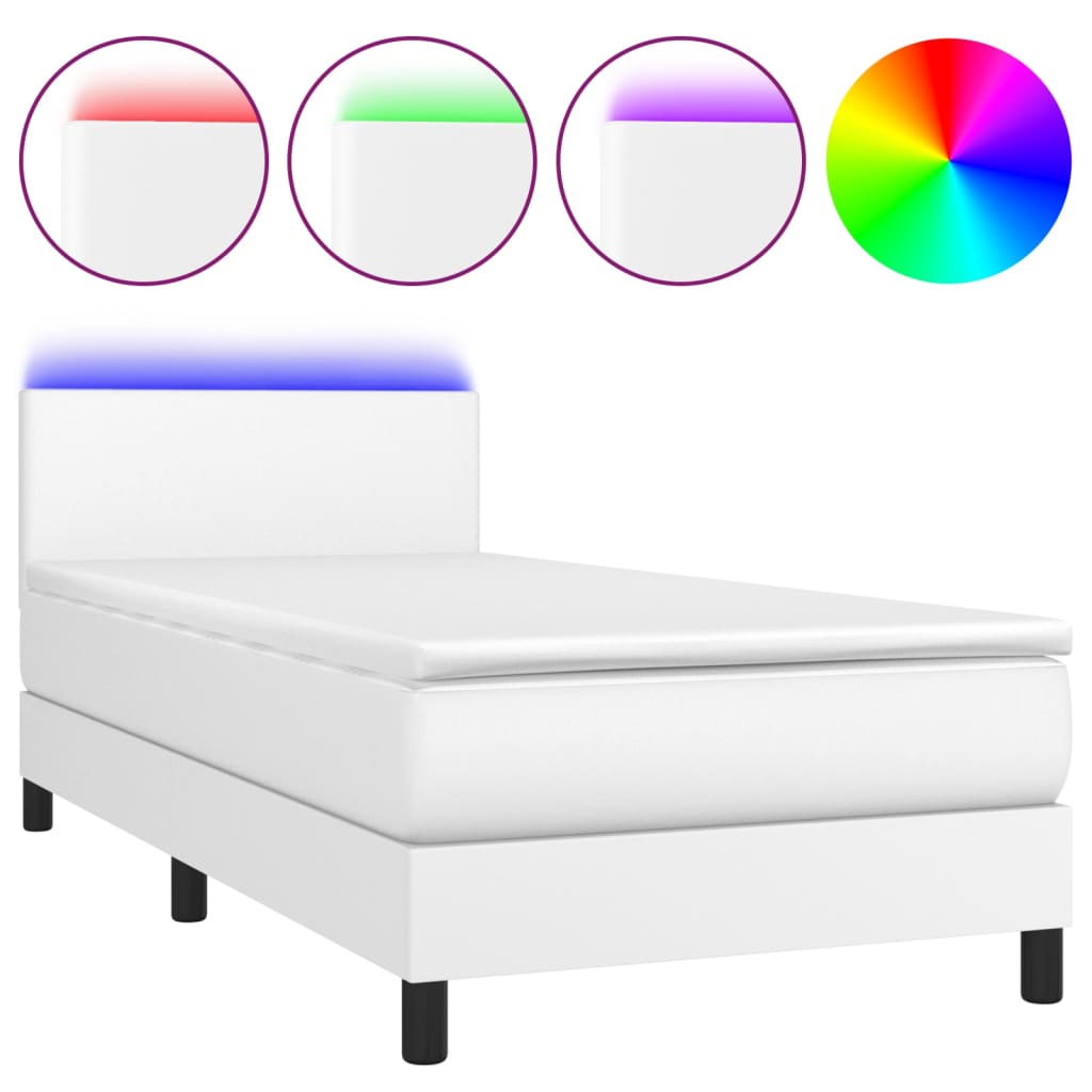 Giroletto Molle con Materasso e LED-Struttura Letto Bianco 90x190 cm Similpelle 853828