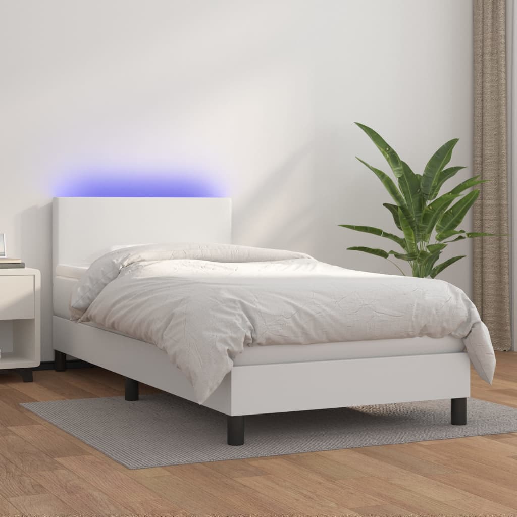 Giroletto Molle con Materasso e LED-Struttura Letto Bianco 90x190 cm Similpelle 853828