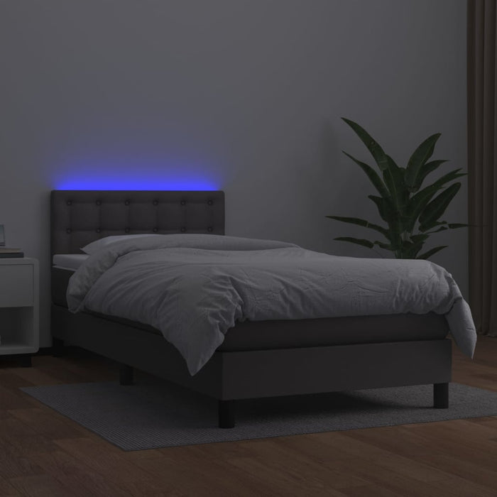 Giroletto Molle con Materasso e LED Grigio 90x190cm Similpelle 3134199