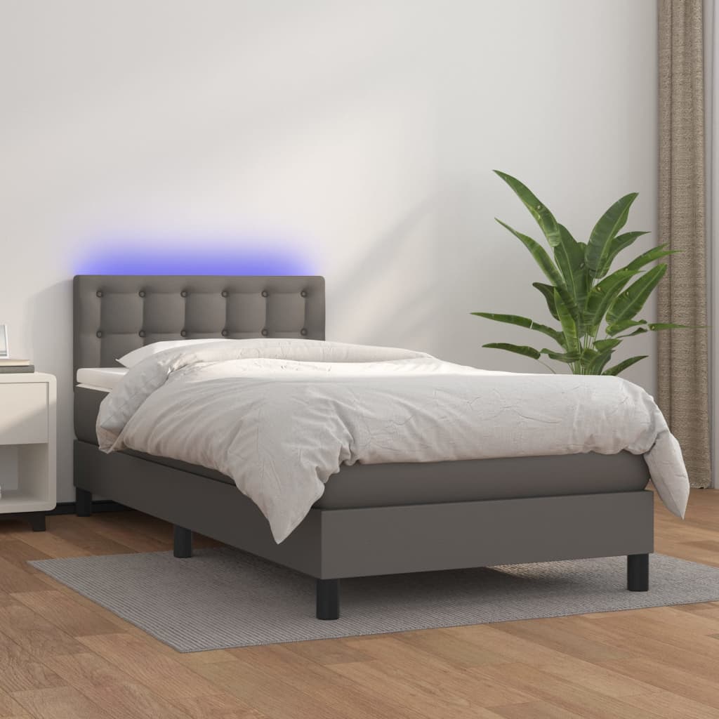 Giroletto Molle con Materasso e LED Grigio 90x190cm Similpelle 3134199