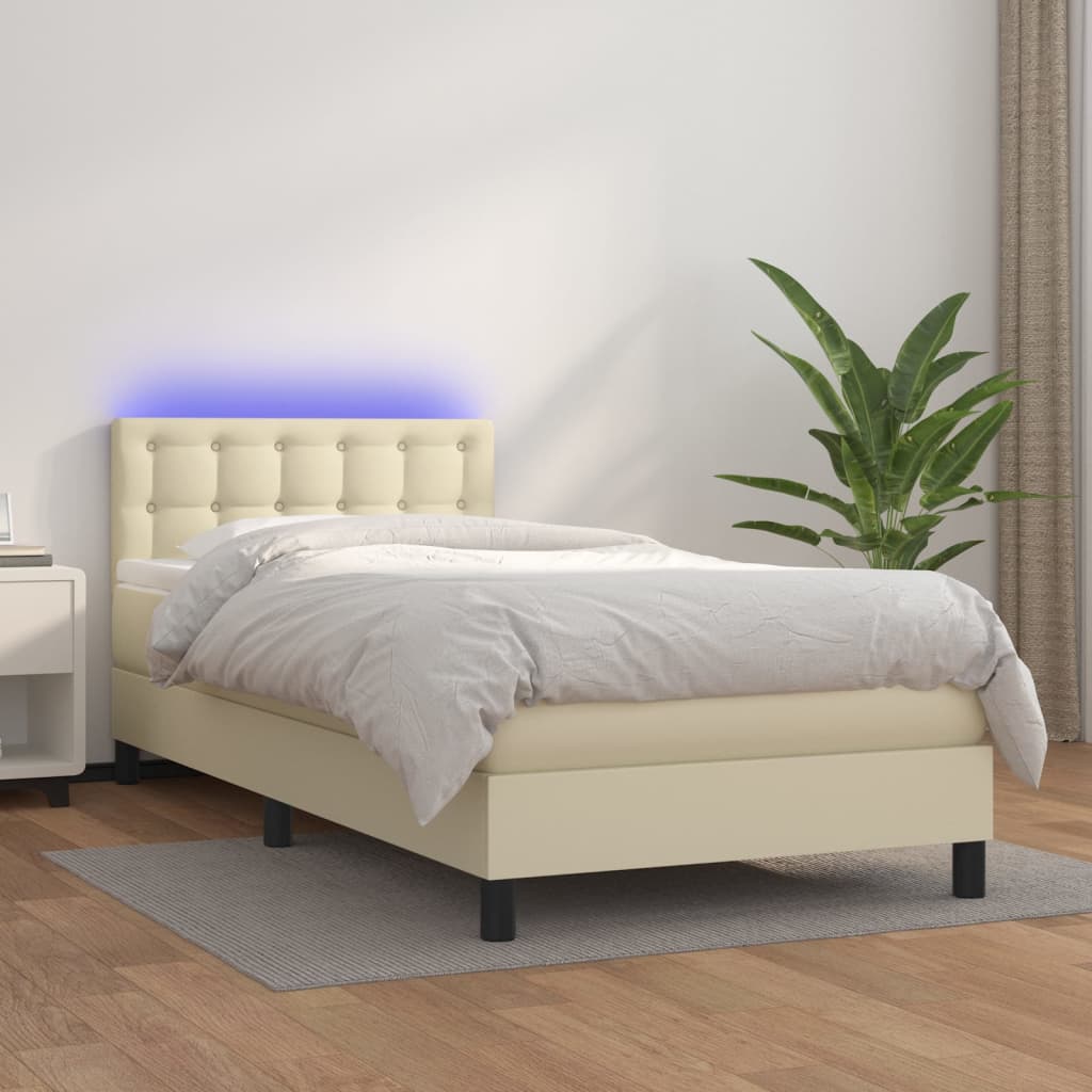 Giroletto a Molle con Materasso-Struttura Letto con Materasso e LED Crema 100x200 cm