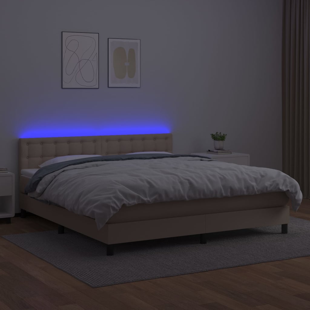 Giroletto Molle Materasso e LED Cappuccino 180x200cm Similpelle 3134242