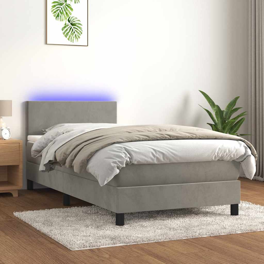Letto a Molle con Materasso e LED-Struttura Letto con Materasso Grigio Chiaro 80x200 cm Velluto 867255