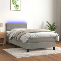 Letto a Molle con Materasso e LED-Struttura Letto con Materasso Grigio Chiaro 80x200 cm Velluto 867255