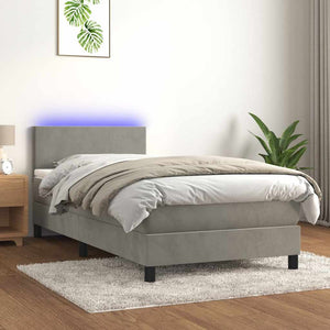 Letto a Molle con Materasso e LED-Struttura Letto con Materasso Grigio Chiaro 80x200 cm Velluto 867255