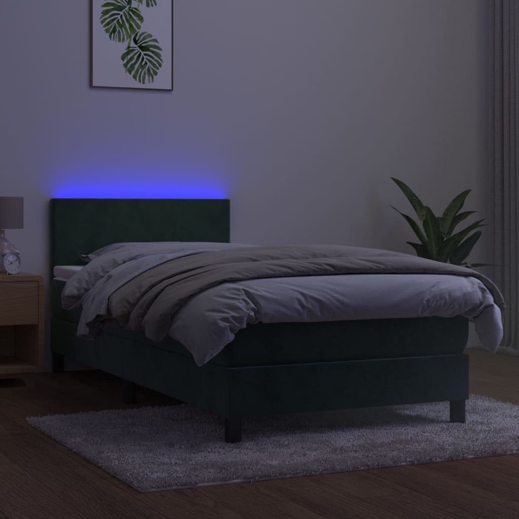 Letto a Molle con Materasso e LED Verde Scuro 80x200cm Velluto