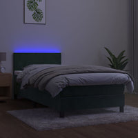 Letto a Molle con Materasso e LED Verde Scuro 80x200cm Velluto