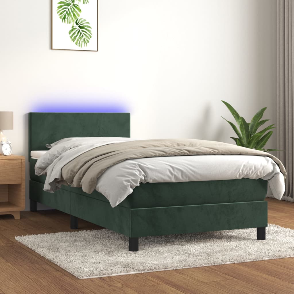 Letto a Molle con Materasso e LED-Struttura Letto con Materasso Verde Scuro 80x200cm Velluto 618087