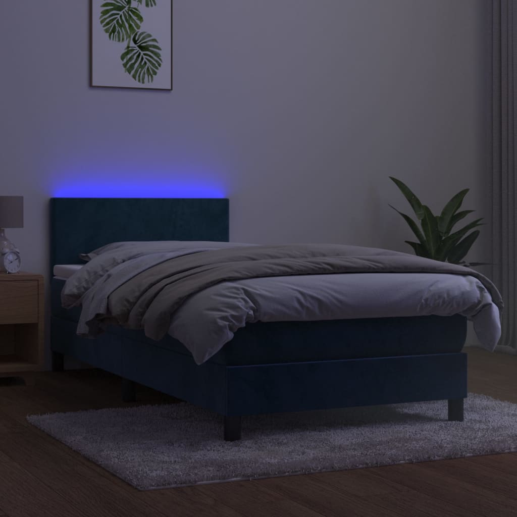 Letto a Molle con Materasso e LED Blu Scuro 80x200cm in Velluto 3134253