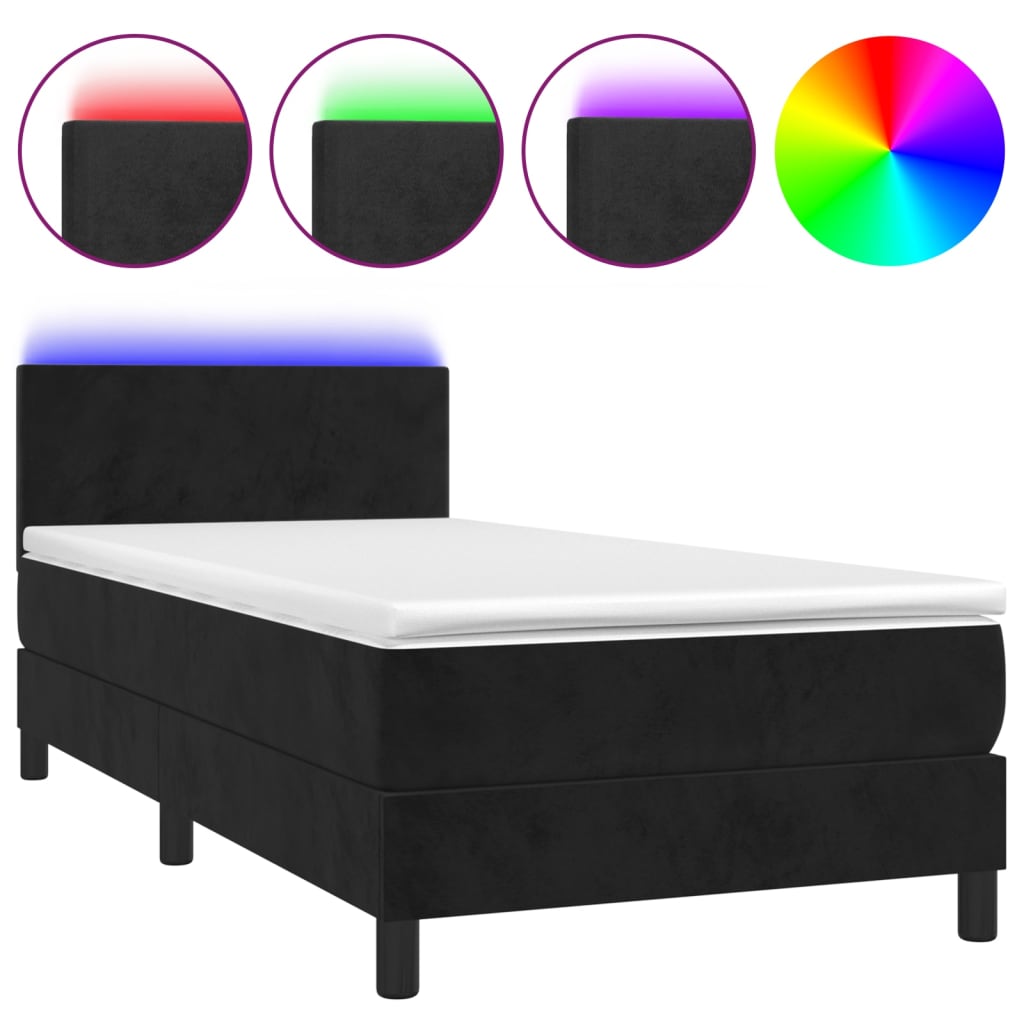 Letto a Molle con Materasso e LED-Struttura Letto con Materasso Nero 90x200 cm in Velluto 316512