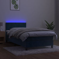Letto a Molle con Materasso e LED Blu Scuro 90x200cm in Velluto 3134265