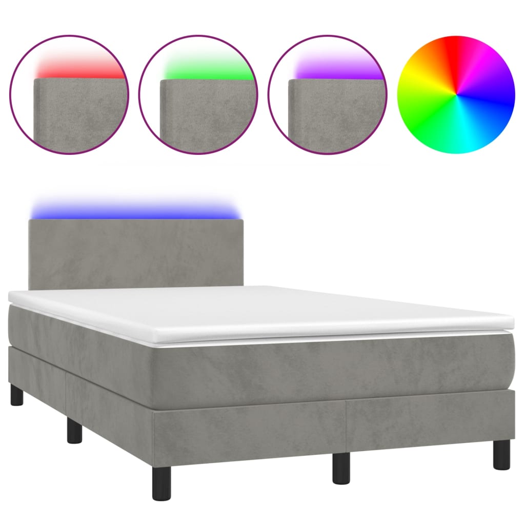Letto a Molle Materasso e LED Grigio Chiaro 120x200 cm Velluto cod mxl 62965