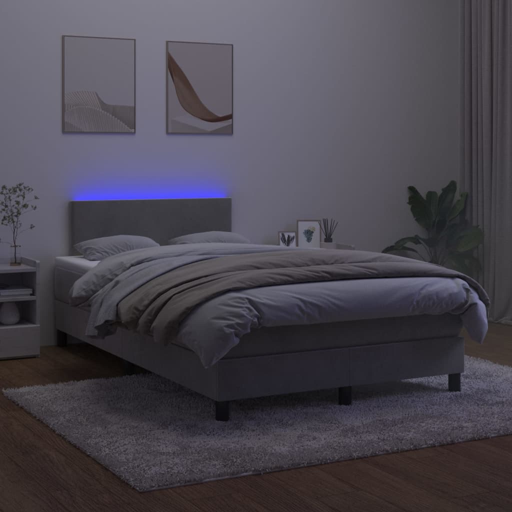 Letto a Molle Materasso e LED Grigio Chiaro 120x200 cm Velluto cod mxl 62965