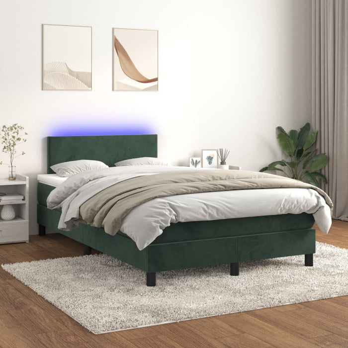 Letto a Molle con Materasso e LED Verde Scuro 120x200cm Velluto 3134276
