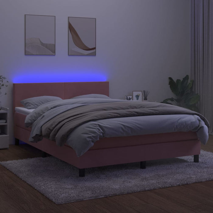 Letto a Molle con Materasso e LED Rosa 140x190 cm in Velluto 3134284