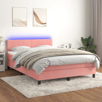 Letto a Molle con Materasso e LED Rosa 140x190 cm in Velluto 3134284