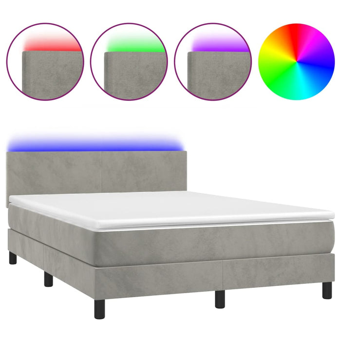Letto a Molle Materasso e LED Grigio Chiaro 140x200 cm Velluto 3134285