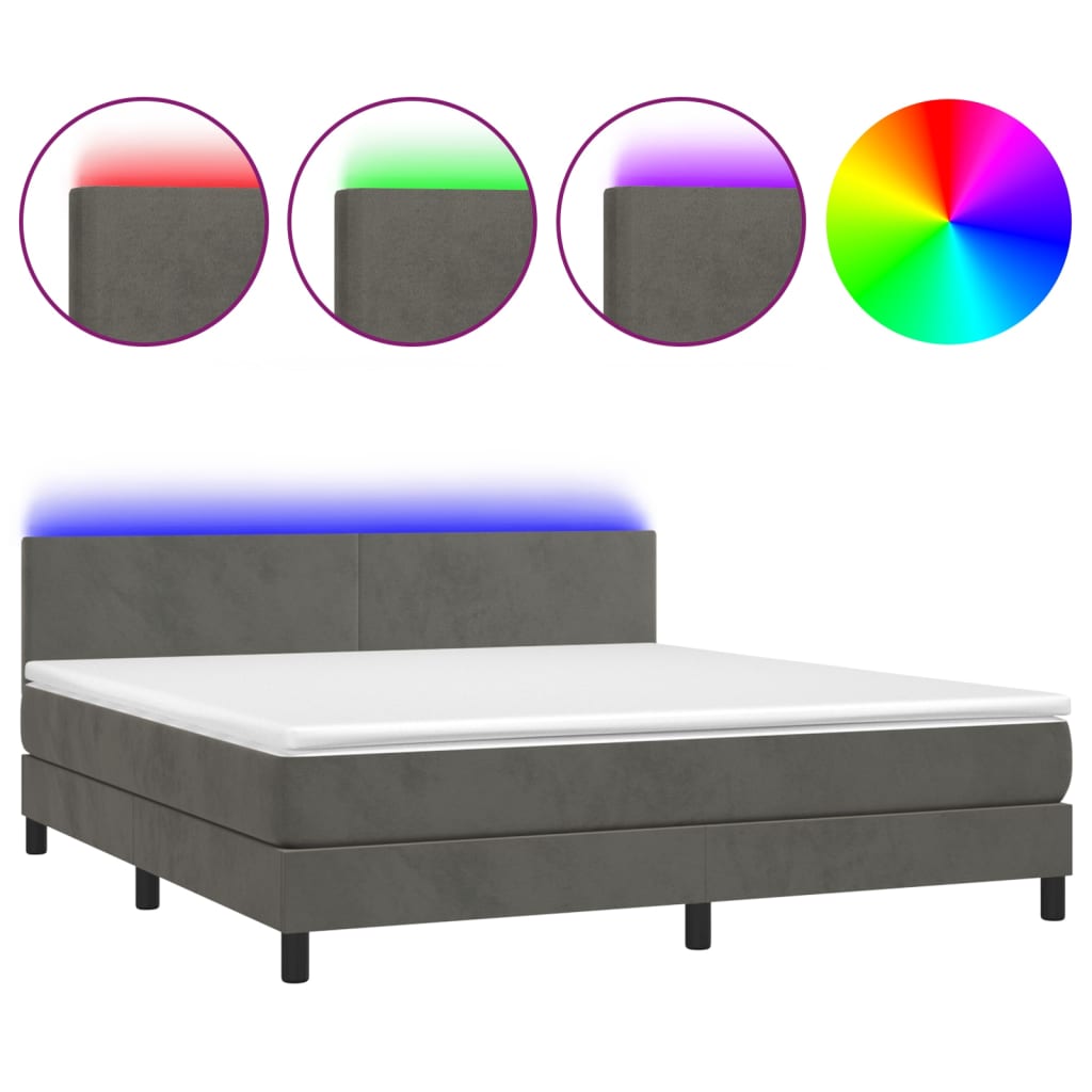 Letto a Molle con Materasso e LED Grigio Scuro 180x200 cm 3134298