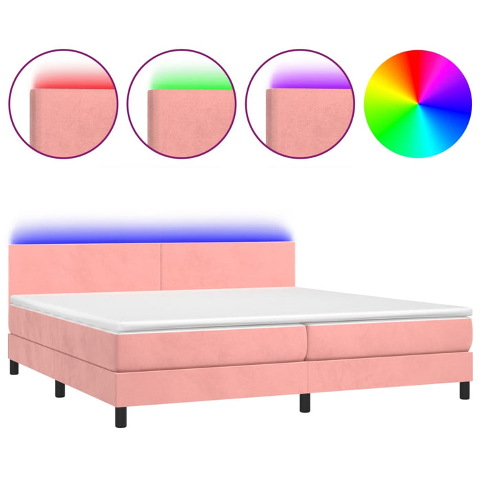 Letto a Molle con Materasso e LED Rosa 200x200 cm in Velluto cod mxl 33741