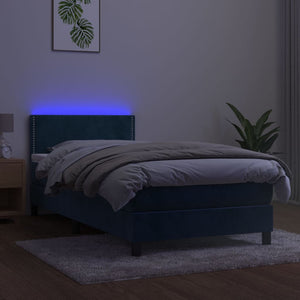 Letto a Molle con Materasso e LED Blu Scuro 80x200cm in Velluto 3134313