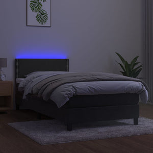 Letto a Molle con Materasso e LED-Struttura Letto con Materasso Grigio Scuro 90x190cm Velluto 125968