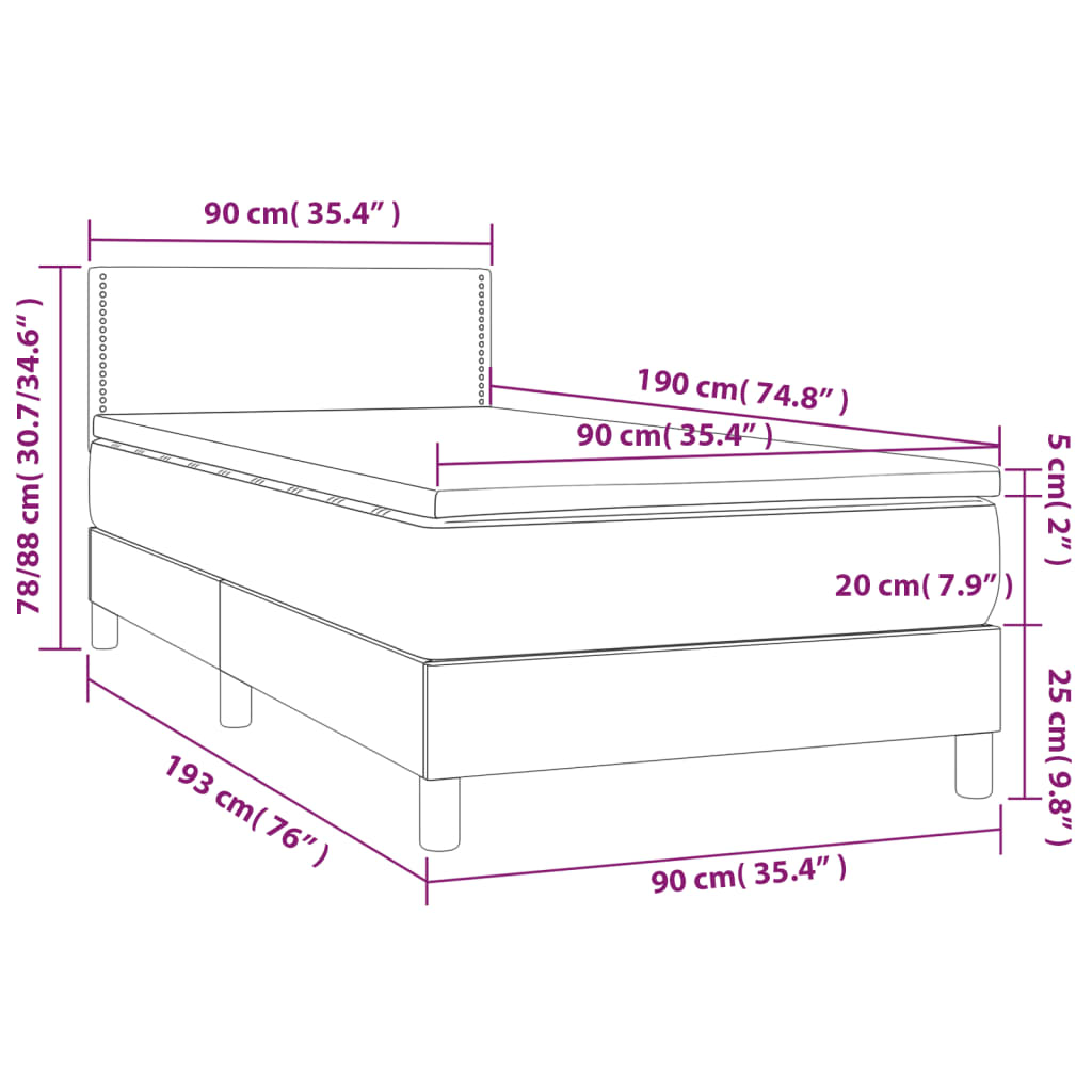 Letto a Molle con Materasso e LED-Struttura Letto con Materasso Nero 90x190 cm in Velluto 960113