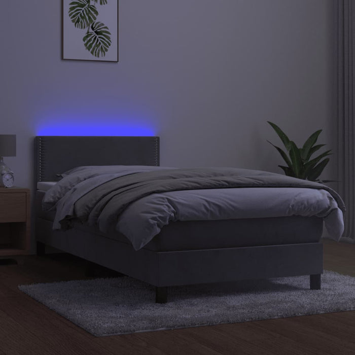 Letto a Molle con Materasso e LED-Struttura Letto con Materasso Grigio Chiaro 90x200 cm Velluto 404001