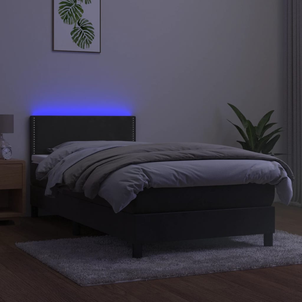 Letto a Molle con Materasso e LED-Struttura Letto con Materasso Grigio Scuro 90x200cm Velluto 795827