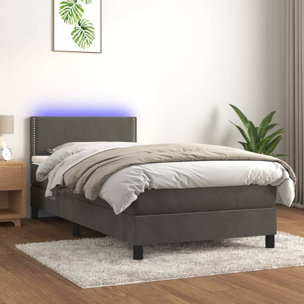 Letto a Molle con Materasso e LED-Struttura Letto con Materasso Grigio Scuro 90x200cm Velluto 795827