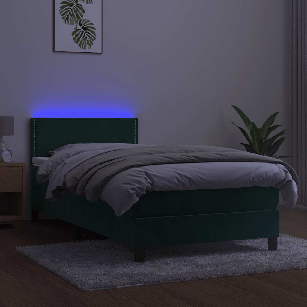 Letto a Molle con Materasso e LED Verde Scuro 90x200cm Velluto 3134324