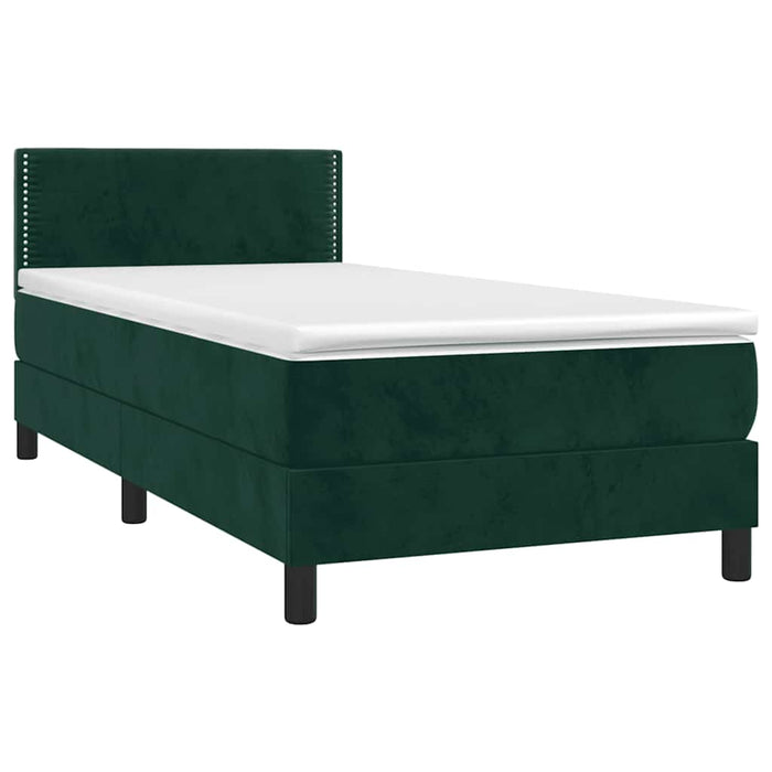 Letto a Molle con Materasso e LED Verde Scuro 90x200cm Velluto 3134324