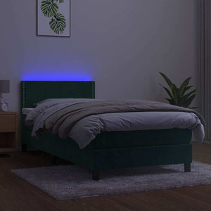 Letto a Molle con Materasso e LED-Struttura Letto con Materasso Verde Scuro 100x200cm Velluto 483127