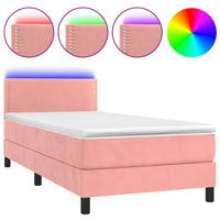 Letto a Molle con Materasso e LED Rosa 100x200 cm in Velluto 3134332