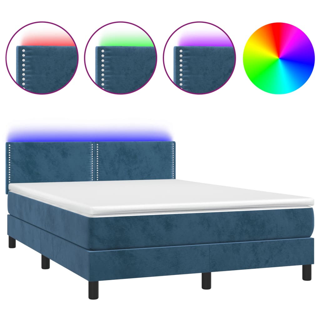 Letto a Molle con Materasso e LED Blu Scuro 140x190 cm 3134343