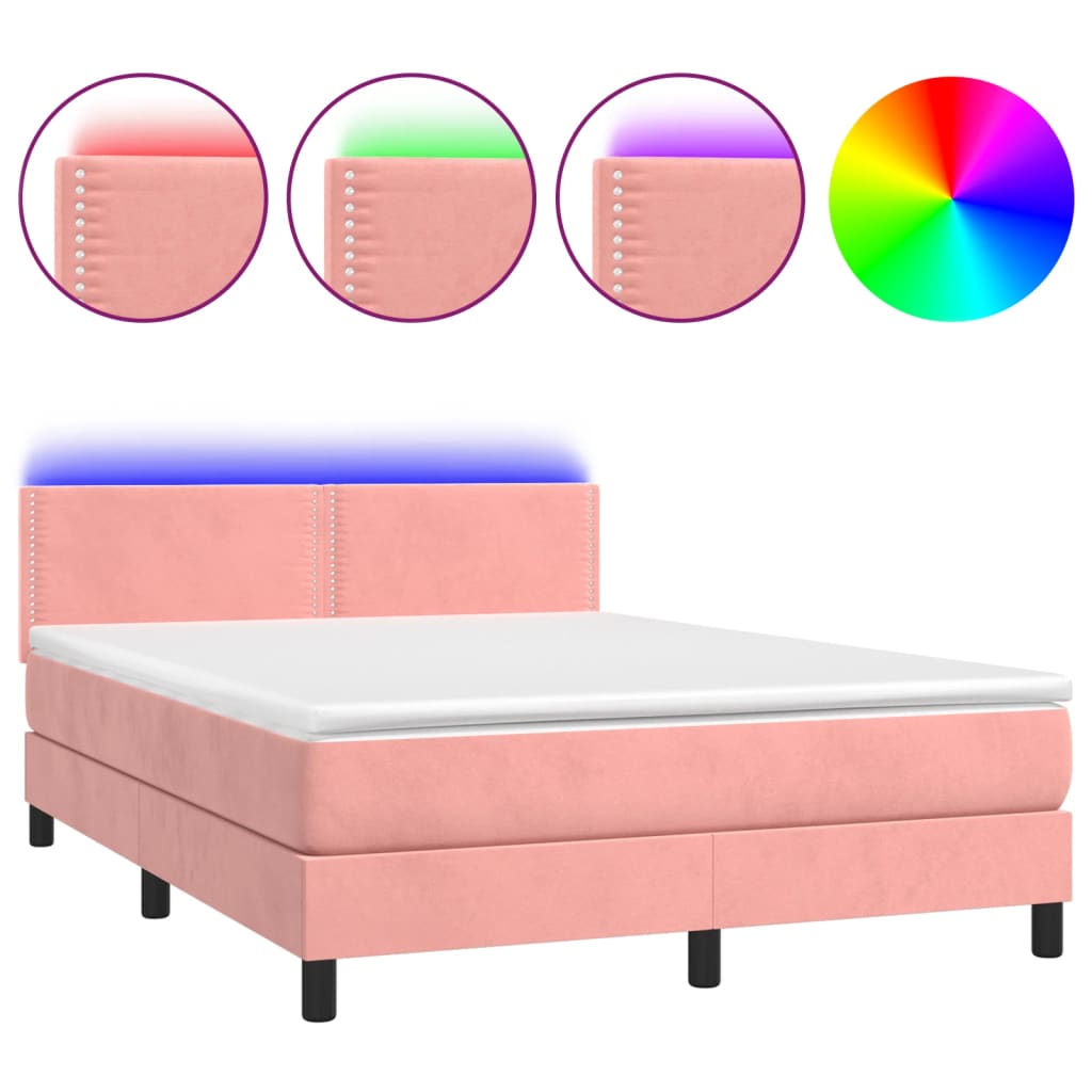 Letto a Molle con Materasso e LED Rosa 140x190 cm in Velluto 3134344