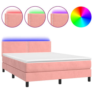 Letto a Molle con Materasso e LED Rosa 140x190 cm in Velluto 3134344