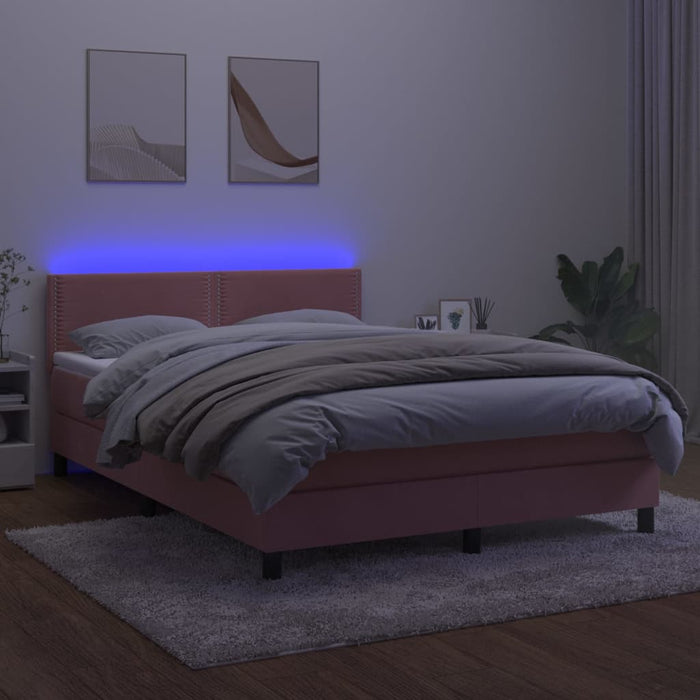 Letto a Molle con Materasso e LED Rosa 140x190 cm in Velluto 3134344