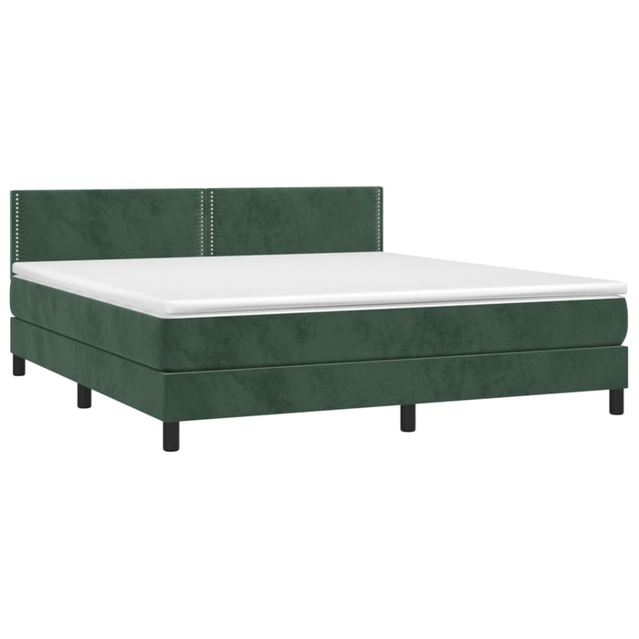 Letto a Molle con Materasso e LED Verde Scuro 160x200cm Velluto 3134354