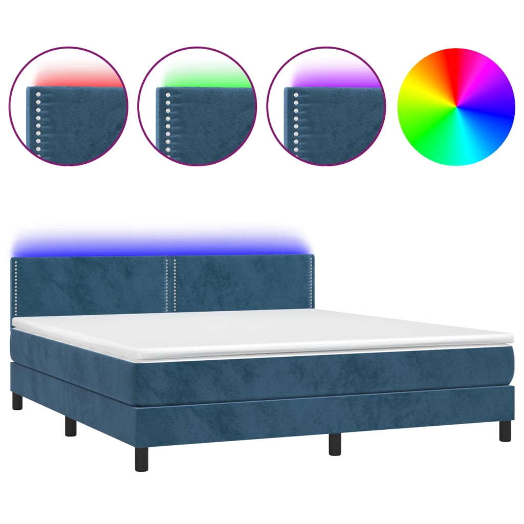Letto a Molle con Materasso e LED Blu Scuro 160x200 cm 3134355