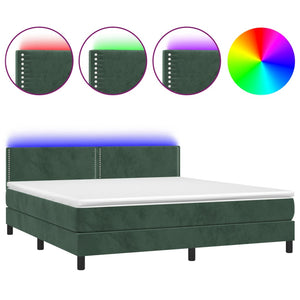 Letto a Molle con Materasso e LED Verde Scuro 180x200cm Vellutocod mxl 122836