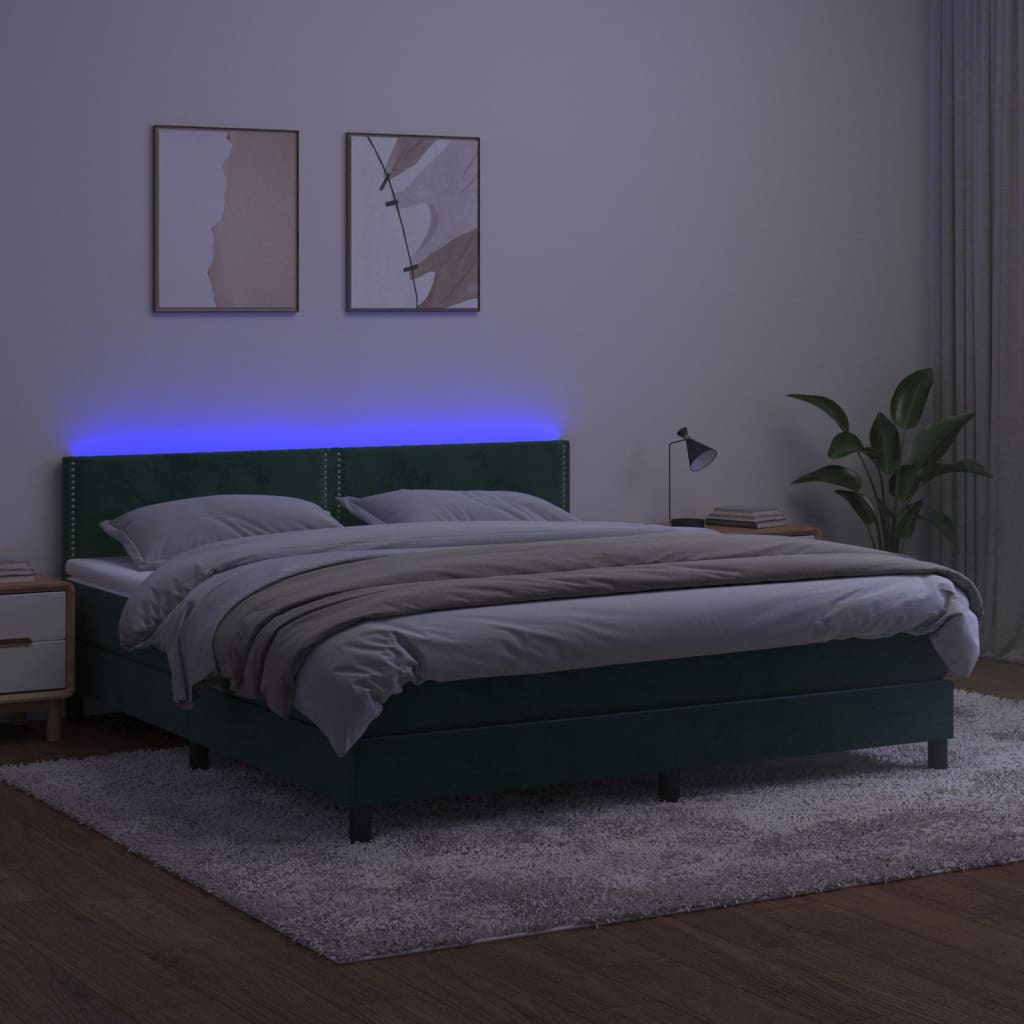 Letto a Molle con Materasso e LED Verde Scuro 180x200cm Velluto 3134360