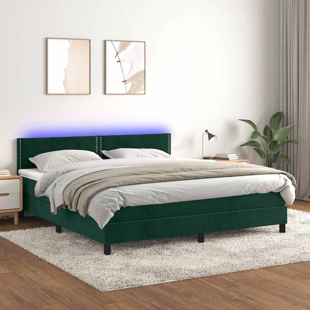 Letto a Molle con Materasso e LED Verde Scuro 180x200cm Velluto 3134360