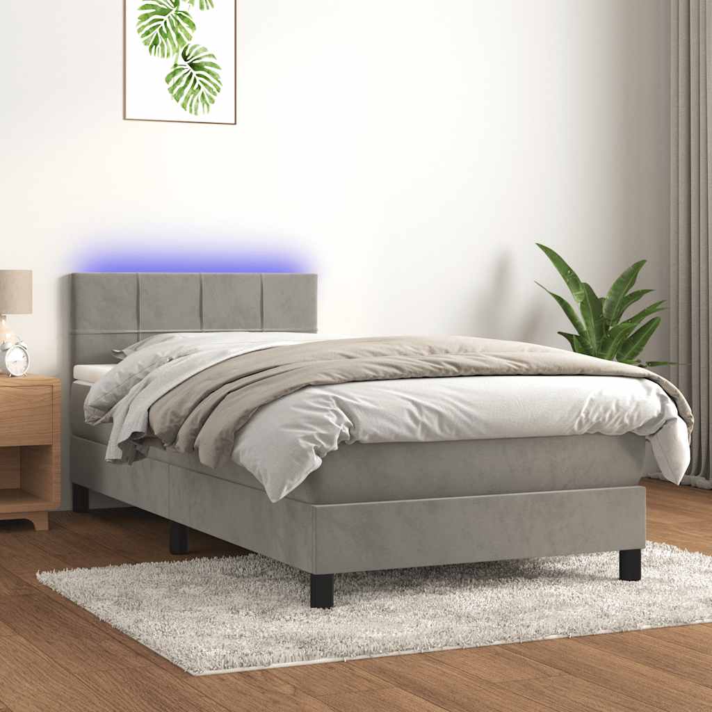 Letto a Molle con Materasso e LED-Struttura Letto con Materasso Grigio Chiaro 80x200 cm Velluto 688920