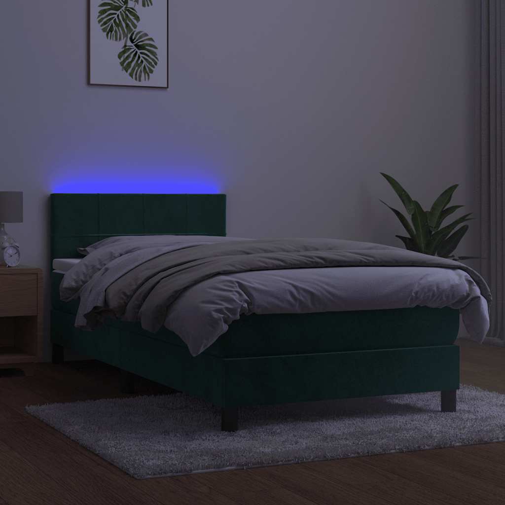 Letto a Molle con Materasso e LED-Struttura Letto con Materasso Verde Scuro 80x200cm Velluto 273335