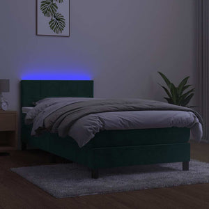 Letto a Molle con Materasso e LED-Struttura Letto con Materasso Verde Scuro 80x200cm Velluto 273335